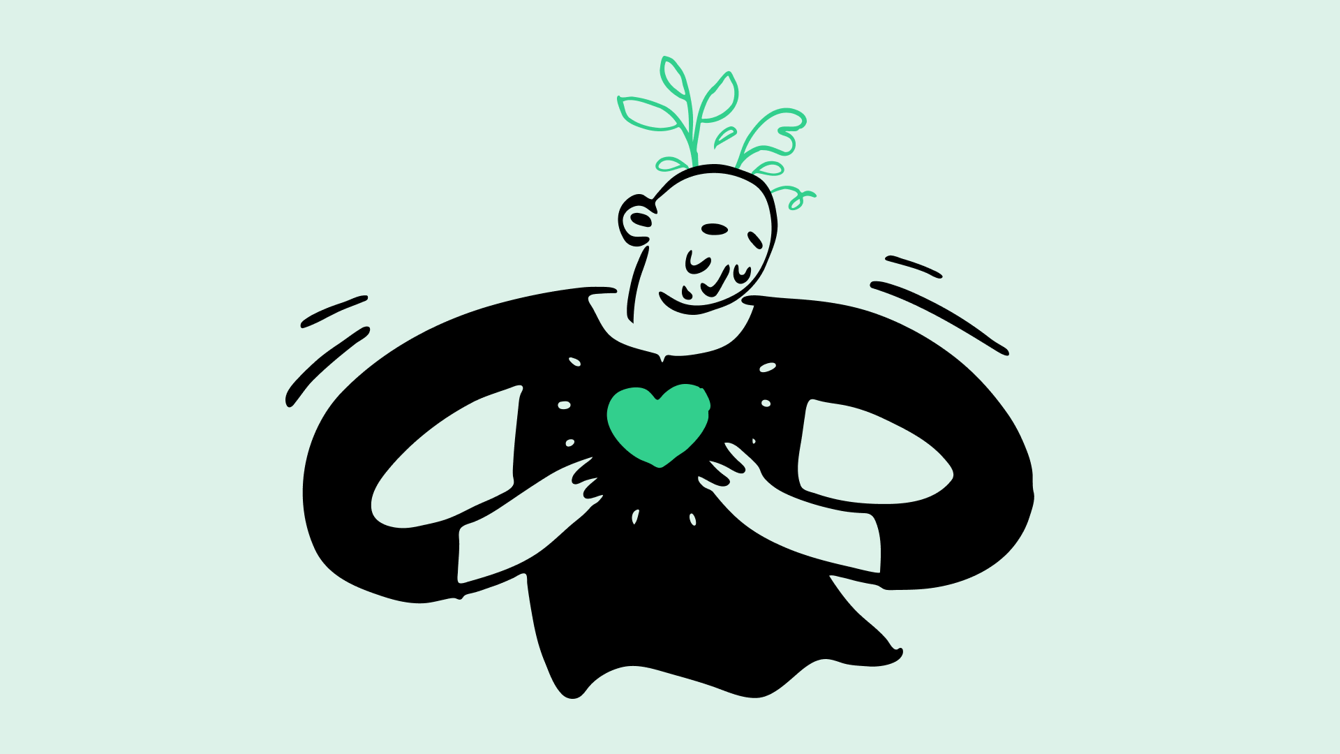 Person with a green heart and plants growing from their head